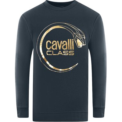 Cavalli Class Piercing-Schlangenlogo Sweatshirt in Marineblau Blau L Cavalli Class Piercing-Schlangenlogo Sweatshirt in Marineblau Blau L