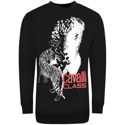 Cavalli Class grosses schwarzes Sweatshirt mit Tiger-Logo-Design Schwarz XL Cavalli Class grosses schwarzes Sweatshirt mit Tiger-Logo-Design Schwarz XL