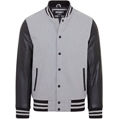 Infinity Leather Letterman Baseball Bomberjacke aus Wolle und Leder im College-Stil - Genua Dunkelgrau XL Infinity Leather Letterman Baseball Bomberjacke aus Wolle und Leder im College-Stil - Genua Dunkelgrau XL