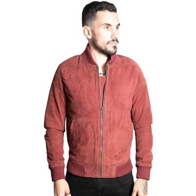 Infinity Leather Herren-Bomberjacke aus Varsity-Leder im Retro-Stil aus Ziegenwildleder – Athen Burgund L Infinity Leather Herren-Bomberjacke aus Varsity-Leder im Retro-Stil aus Ziegenwildleder – Athen Burgund L