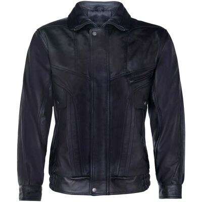 Infinity Leather Maßgeschneiderte Bluson-Bomberjacke aus Nappaleder Schwarz 2XL Infinity Leather Maßgeschneiderte Bluson-Bomberjacke aus Nappaleder Schwarz 2XL