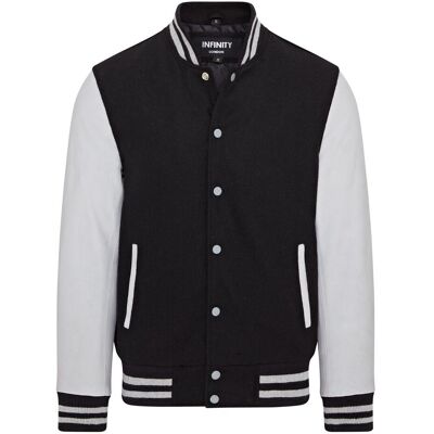 Infinity Leather Letterman Baseball Bomberjacke aus Wolle und Leder im College-Stil - Genua Schwarz/Dunkelgrau L Infinity Leather Letterman Baseball Bomberjacke aus Wolle und Leder im College-Stil - Genua Schwarz/Dunkelgrau L