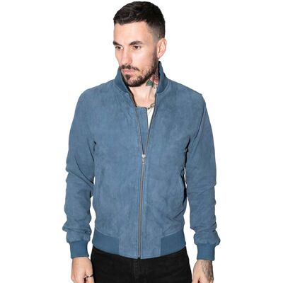 Infinity Leather Herren-Bomberjacke aus Varsity-Leder im Retro-Stil aus Ziegenwildleder – Athen Blau M Infinity Leather Herren-Bomberjacke aus Varsity-Leder im Retro-Stil aus Ziegenwildleder – Athen Blau M