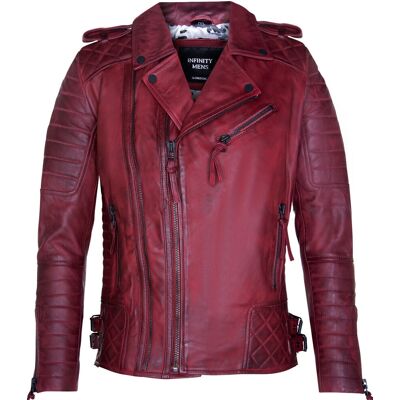 Infinity Leather Biker-gesteppte Brando-Motorradjacke aus Leder Burgund L Infinity Leather Biker-gesteppte Brando-Motorradjacke aus Leder Burgund L