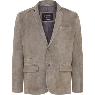 Infinity Leather Graue schmale italienische Blazerjacke aus Ziegenwildleder für Herren - Somero Grau S Infinity Leather Graue schmale italienische Blazerjacke aus Ziegenwildleder für Herren - Somero Grau S