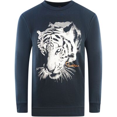 Cavalli Class Tiger-Silhouette-Logo Sweatshirt in Marineblau Blau L Cavalli Class Tiger-Silhouette-Logo Sweatshirt in Marineblau Blau L