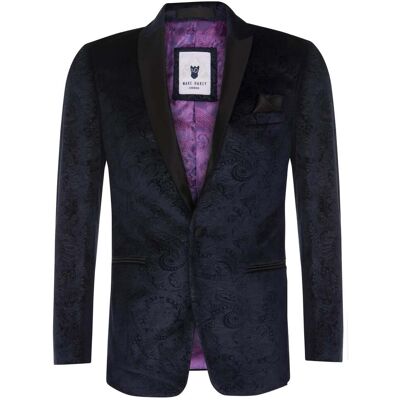 Infinity Leather Marineblauer Smoking-Blazer aus Samt mit Paisleymuster für Herren Marine 38 (Brust) Infinity Leather Marineblauer Smoking-Blazer aus Samt mit Paisleymuster für Herren Marine 38 (Brust)