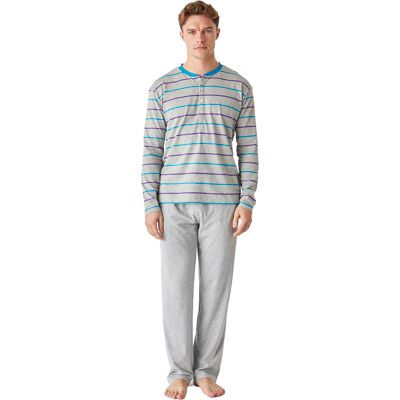 J&J Brothers Herren-Pyjama aus langärmeliger, halbgeschlossener Baumwolle JJBEP5500 Grau L J&J Brothers Herren-Pyjama aus langärmeliger, halbgeschlossener Baumwolle JJBEP5500 Grau L