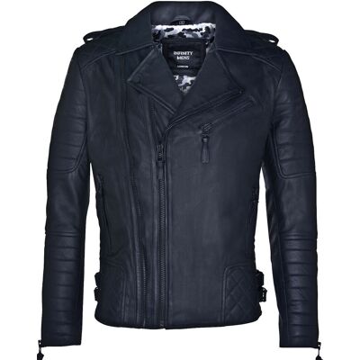 Infinity Leather Biker-gesteppte Brando-Motorradjacke aus Leder Schwarz 2XL Infinity Leather Biker-gesteppte Brando-Motorradjacke aus Leder Schwarz 2XL