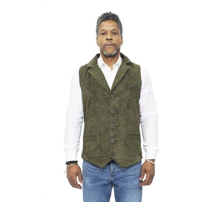 Infinity Leather Klassische Herrenweste aus glattem Ziegenveloursleder-Exeter Grün L Infinity Leather Klassische Herrenweste aus glattem Ziegenveloursleder-Exeter Grün L