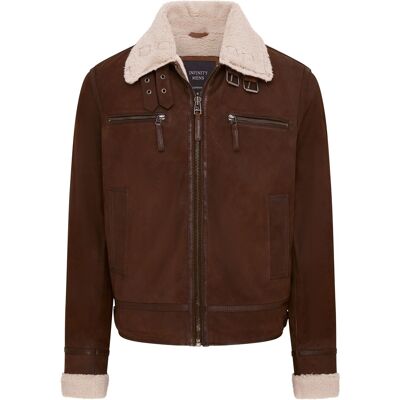 Infinity Leather Braune Bomber-Fliegerjacke aus echtem Schafswildleder für Herren - Sandnes Braun 2XL Infinity Leather Braune Bomber-Fliegerjacke aus echtem Schafswildleder für Herren - Sandnes Braun 2XL