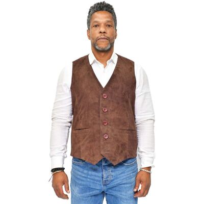 Infinity Leather Klassische Herrenweste aus Ziegenveloursleder – Norwich Braun L Infinity Leather Klassische Herrenweste aus Ziegenveloursleder – Norwich Braun L