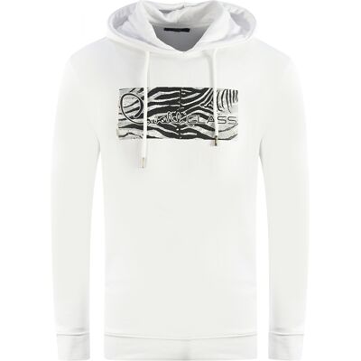 Cavalli Class Zebra-Print-Logo Weißer Hoodie Weiß L Cavalli Class Zebra-Print-Logo Weißer Hoodie Weiß L