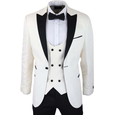 TruClothing Beigefarbener Herren-Smoking-Blazer, Brokat, elfenbeinfarbener Satin-Paisley-Dinner-Jacke Creme 52 (Brust) TruClothing Beigefarbener Herren-Smoking-Blazer, Brokat, elfenbeinfarbener Satin-Paisley-Dinner-Jacke Creme 52 (Brust)