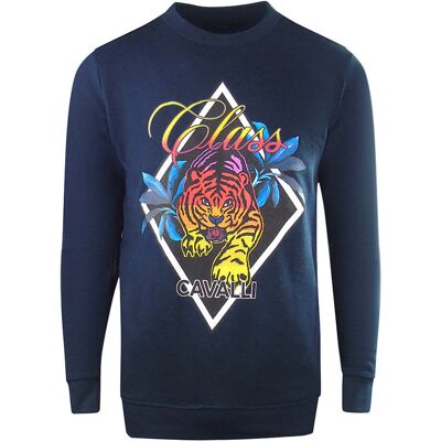 Cavalli Class Diamond Tiger Design Marineblaues Sweatshirt Marine M Cavalli Class Diamond Tiger Design Marineblaues Sweatshirt Marine M