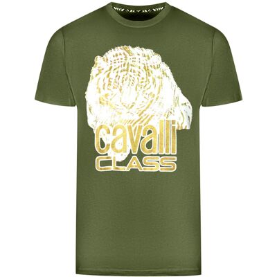 Cavalli Class großes Tiger-Logo grünes T-Shirt Grün L Cavalli Class großes Tiger-Logo grünes T-Shirt Grün L