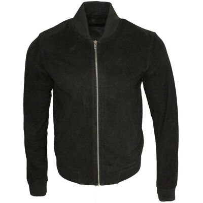 Infinity Leather Varsity-Bomberjacke aus weichem Wildleder Schwarz L Infinity Leather Varsity-Bomberjacke aus weichem Wildleder Schwarz L
