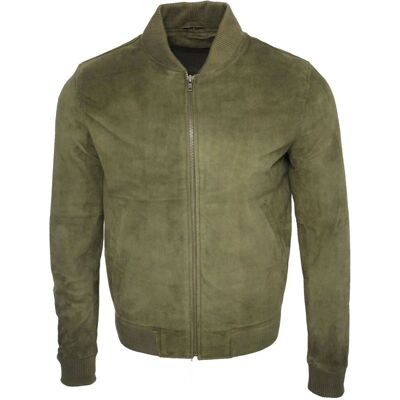 Infinity Leather Varsity-Bomberjacke aus weichem Wildleder Grün M Infinity Leather Varsity-Bomberjacke aus weichem Wildleder Grün M