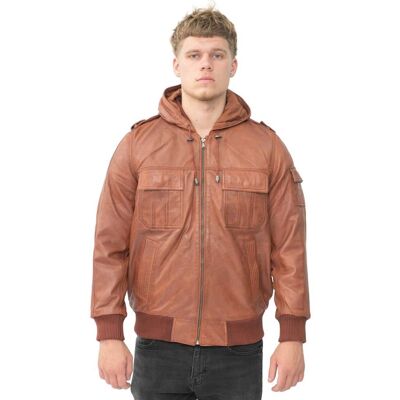 Infinity Leather Herren-Bomberjacke aus hellbraunem Leder mit Kapuze – Tirana Bräunen XL Infinity Leather Herren-Bomberjacke aus hellbraunem Leder mit Kapuze – Tirana Bräunen XL