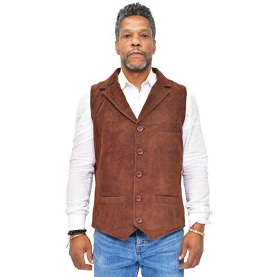Infinity Leather Klassische Herrenweste aus glattem Ziegenveloursleder-Exeter Braun L Infinity Leather Klassische Herrenweste aus glattem Ziegenveloursleder-Exeter Braun L