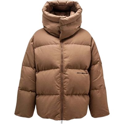 Off-White OW Race Canvas Camel Beige Puffer-Daunenjacke Beige S Off-White OW Race Canvas Camel Beige Puffer-Daunenjacke Beige S