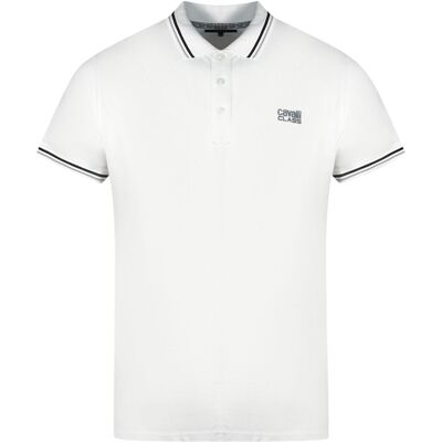 Cavalli Class Zwillings-Tipp-Kragen Graues Logo Weißes Poloshirt Weiß 2XL Cavalli Class Zwillings-Tipp-Kragen Graues Logo Weißes Poloshirt Weiß 2XL