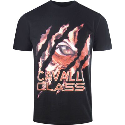 Cavalli Class Peeking Tiger Design Schwarzes T-Shirt Schwarz XL Cavalli Class Peeking Tiger Design Schwarzes T-Shirt Schwarz XL