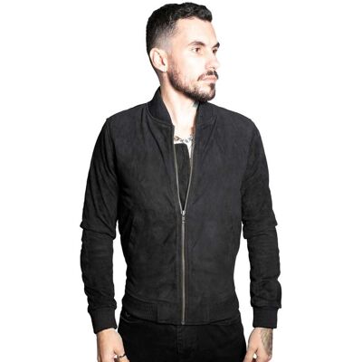 Infinity Leather Herren-Bomberjacke aus Varsity-Leder im Retro-Stil aus Ziegenwildleder – Athen Schwarz S Infinity Leather Herren-Bomberjacke aus Varsity-Leder im Retro-Stil aus Ziegenwildleder – Athen Schwarz S