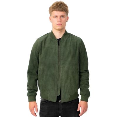 Infinity Leather Herren-Bomberjacke aus Varsity-Leder im Retro-Stil aus Ziegenwildleder – Athen Grün XL Infinity Leather Herren-Bomberjacke aus Varsity-Leder im Retro-Stil aus Ziegenwildleder – Athen Grün XL