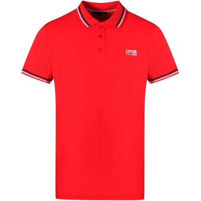 Cavalli Class Zwillings-Spitzenkragen Weißes Logo Rotes Polo-Shirt Rot L Cavalli Class Zwillings-Spitzenkragen Weißes Logo Rotes Polo-Shirt Rot L