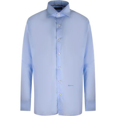 Aquascutum Plain Langarm-Hemd in Weiss mit Markenlogo Hellblau M Aquascutum Plain Langarm-Hemd in Weiss mit Markenlogo Hellblau M