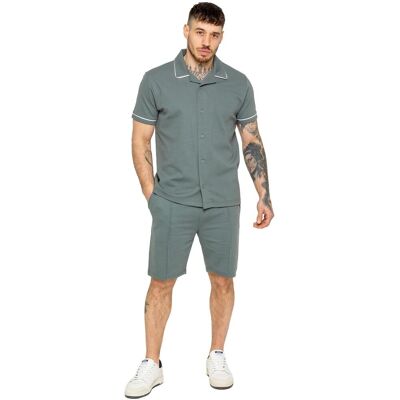Enzo Mens Piping Shirt & Shorts Trainingsanzug Set Grün L Enzo Mens Piping Shirt & Shorts Trainingsanzug Set Grün L