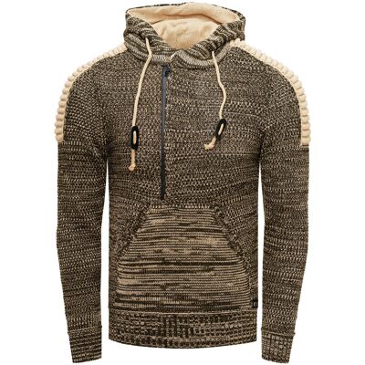 Rusty Neal 1/2 Zip Grobstrick Kontrast Kapuzen-Pullover Khaki S Rusty Neal 1/2 Zip Grobstrick Kontrast Kapuzen-Pullover Khaki S
