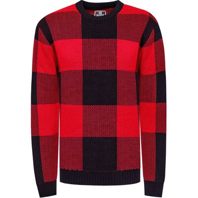 Rusty Neal Schwerer Karo Kontrast Grobstrick Pullover Schwarz Rot XL Rusty Neal Schwerer Karo Kontrast Grobstrick Pullover Schwarz Rot XL