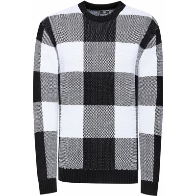 Rusty Neal Schwerer Karo Kontrast Grobstrick Pullover Schwarz-Weiss 2XL Rusty Neal Schwerer Karo Kontrast Grobstrick Pullover Schwarz-Weiss 2XL