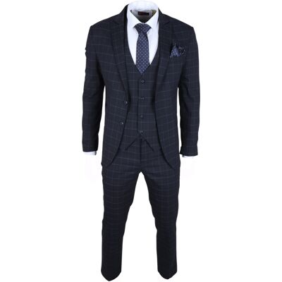 TruClothing Herren Marineblau Karierter 3-Teiler Anzug Maßgeschneiderte Passform Blau 42" (Chest) 36" (Waist) TruClothing Herren Marineblau Karierter 3-Teiler Anzug Maßgeschneiderte Passform Blau 42" (Chest) 36" (Waist)