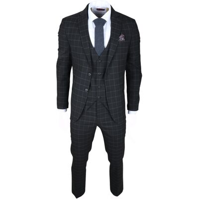 TruClothing Herren Schwarz Karierter 3-teiliger Anzug Maßgeschneiderte Passform Schwarz 36" (Chest) 30" (Waist) TruClothing Herren Schwarz Karierter 3-teiliger Anzug Maßgeschneiderte Passform Schwarz 36" (Chest) 30" (Waist)