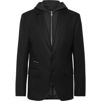 Philipp Plein Blazer mit Kapuze aus wasserabweisender Wolle Schwarz 50 (Brust) Philipp Plein Blazer mit Kapuze aus wasserabweisender Wolle Schwarz 50 (Brust)