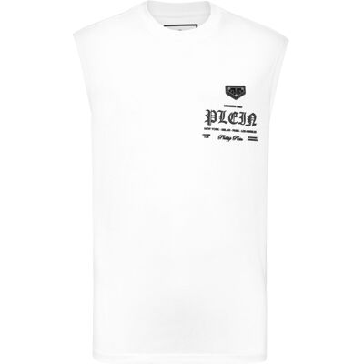 Philipp Plein Ärmelloses T-Shirt mit Rundhalsausschnitt Weiß XL Philipp Plein Ärmelloses T-Shirt mit Rundhalsausschnitt Weiß XL