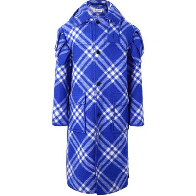 Burberry - Blau karierte Cape-Parka aus Wolle Blau L Burberry - Blau karierte Cape-Parka aus Wolle Blau L