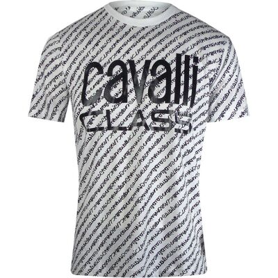 Cavalli Class - Weißes T-shirt Mit Fettem Logo-schriftzug Weiß L Cavalli Class - Weißes T-shirt Mit Fettem Logo-schriftzug Weiß L
