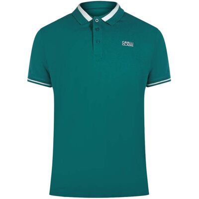 Cavalli Class - Grünes Poloshirt Mit Auffälligem Streifenkragen Grün M Cavalli Class - Grünes Poloshirt Mit Auffälligem Streifenkragen Grün M
