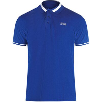Cavalli Class Poloshirt Mit Auffälligem Streifenkragen In Irisblau Blau 2XL Cavalli Class Poloshirt Mit Auffälligem Streifenkragen In Irisblau Blau 2XL