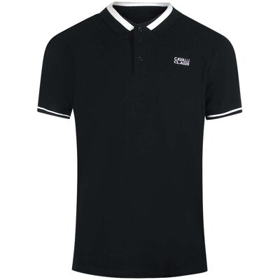 Cavalli Class - Schwarzes Poloshirt Mit Auffälligem Streifenkragen Schwarz M Cavalli Class - Schwarzes Poloshirt Mit Auffälligem Streifenkragen Schwarz M