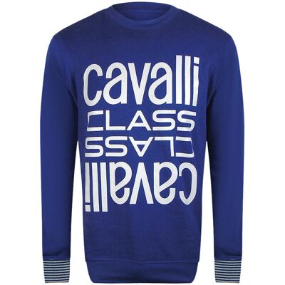 Cavalli Class - Sweatshirt Mit Rundhalsausschnitt Und Kräftigem Multi-logo In Irisblau Blau 2XL Cavalli Class - Sweatshirt Mit Rundhalsausschnitt Und Kräftigem Multi-logo In Irisblau Blau 2XL