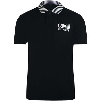 Cavalli Class - Schwarzes Poloshirt Mit Gestreiftem Kragen Schwarz L Cavalli Class - Schwarzes Poloshirt Mit Gestreiftem Kragen Schwarz L