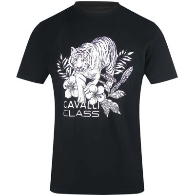 Cavalli Class - Schwarzes T-shirt Mit Tiger-blumenlogo Schwarz XL Cavalli Class - Schwarzes T-shirt Mit Tiger-blumenlogo Schwarz XL