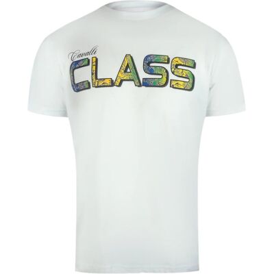 Cavalli Class - Weißes T-shirt Mit Leuchtendem Blumenlogo Weiß L Cavalli Class - Weißes T-shirt Mit Leuchtendem Blumenlogo Weiß L