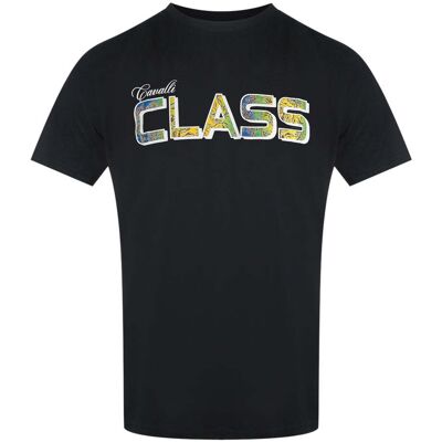 Cavalli Class - Schwarzes T-shirt Mit Leuchtendem Blumenlogo Schwarz XL Cavalli Class - Schwarzes T-shirt Mit Leuchtendem Blumenlogo Schwarz XL