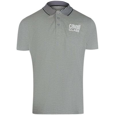 Cavalli Class - Graues Poloshirt Mit Gestreiftem Kragen Grau XL Cavalli Class - Graues Poloshirt Mit Gestreiftem Kragen Grau XL